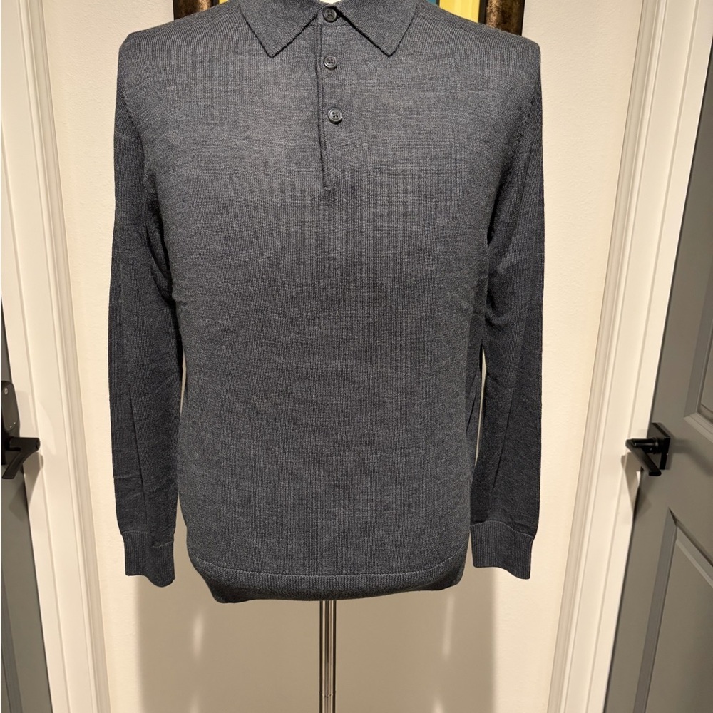 Raffi Men's 100% Extra Fine Merino Wool Charcoal Polo Sweater M